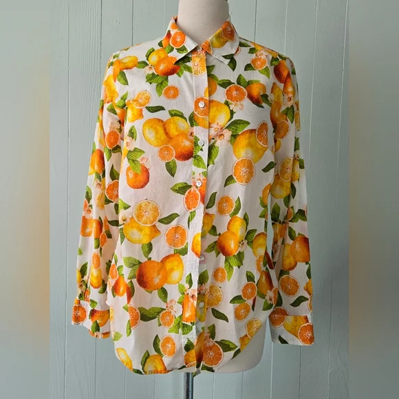 Talbots Tops Talbotscitrus Print Buttonup Shirt Size M Poshmark